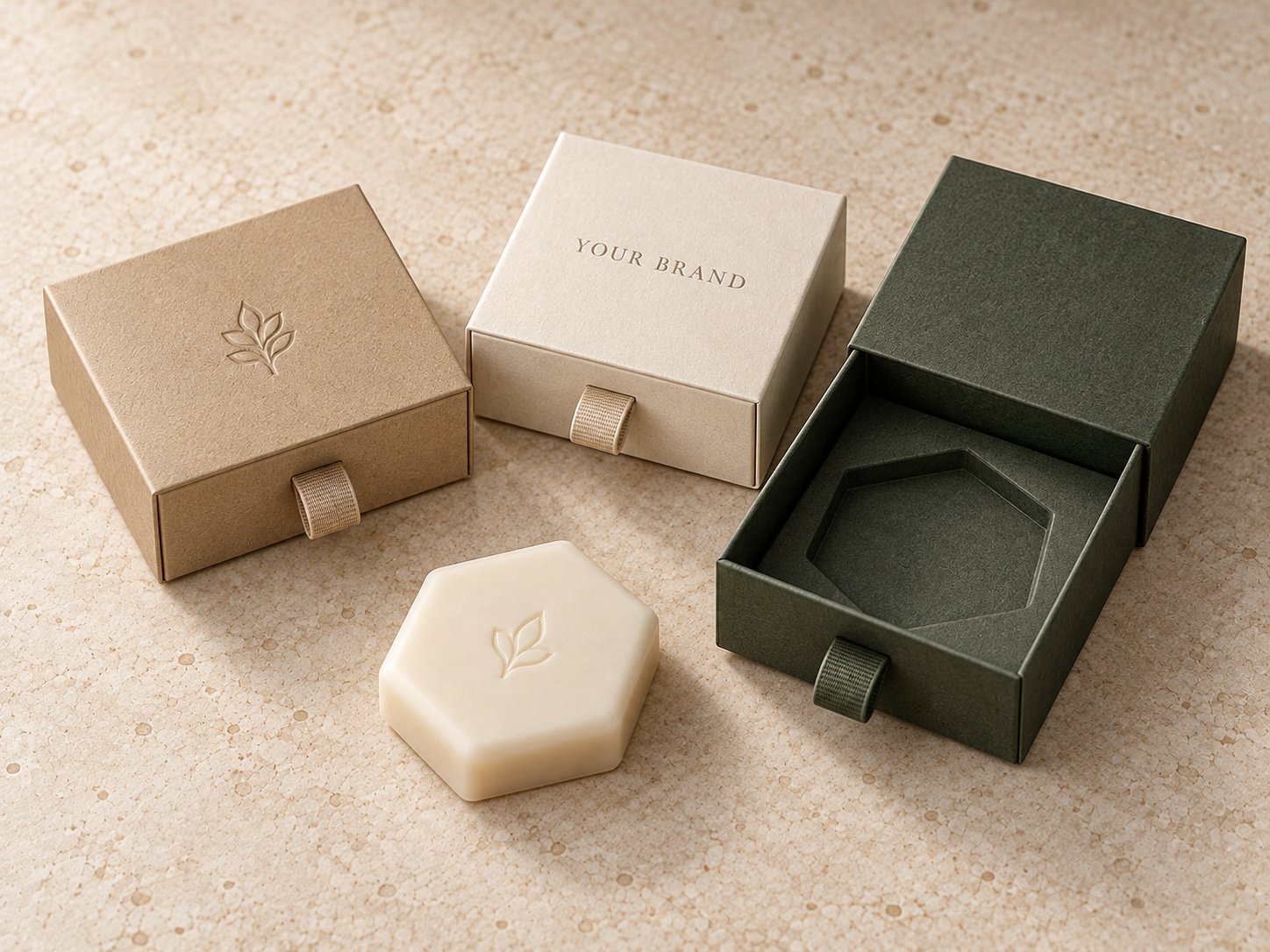Custom Hexagonal Travel Soap in Kraft Drawer Box — Packaging concept · 3 / 3