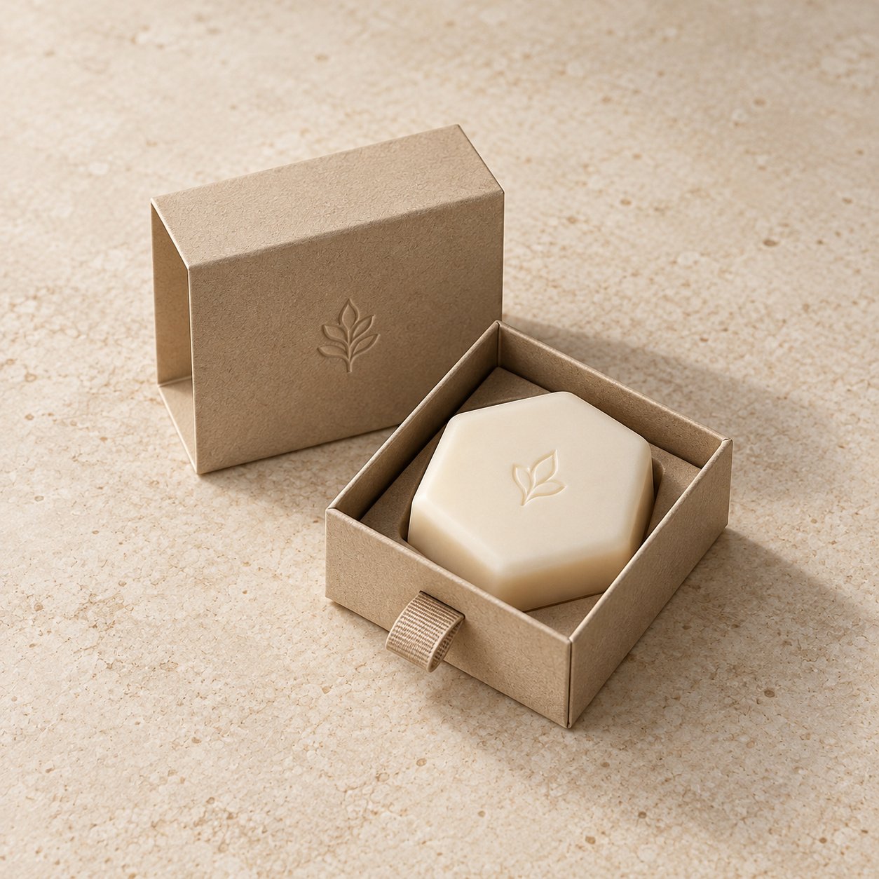 Custom Hexagonal Travel Soap in Kraft Drawer Box — Main image · 1 / 3