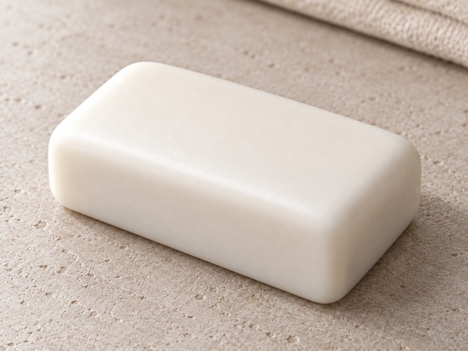 Close-up of the smooth ivory hand soap surface and softly rounded edges