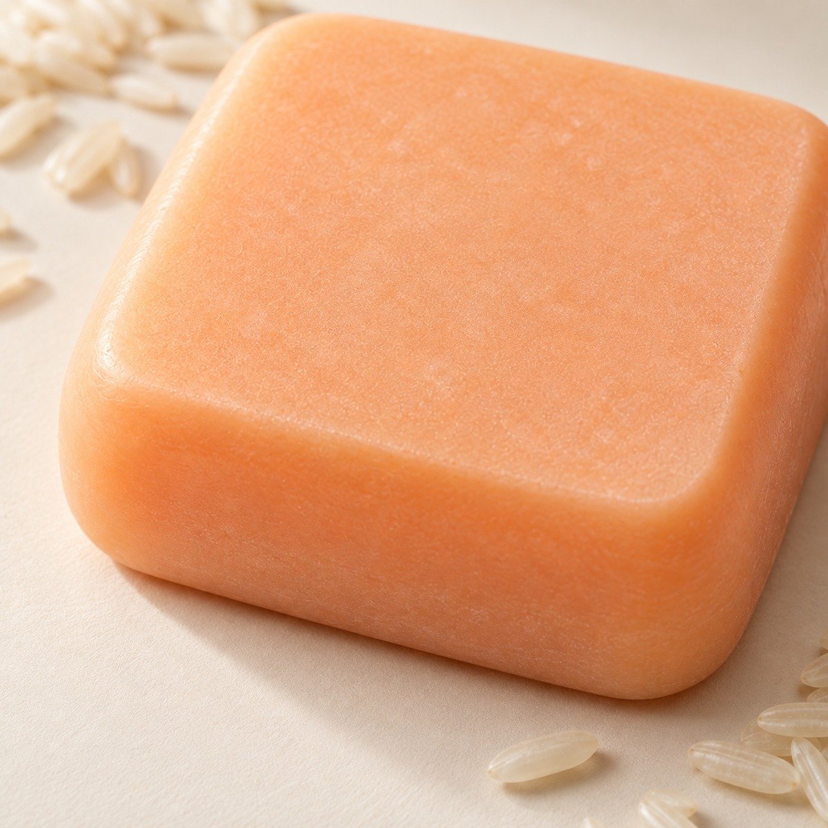 Close-up of the orange kojic acid soap surface and rounded edge