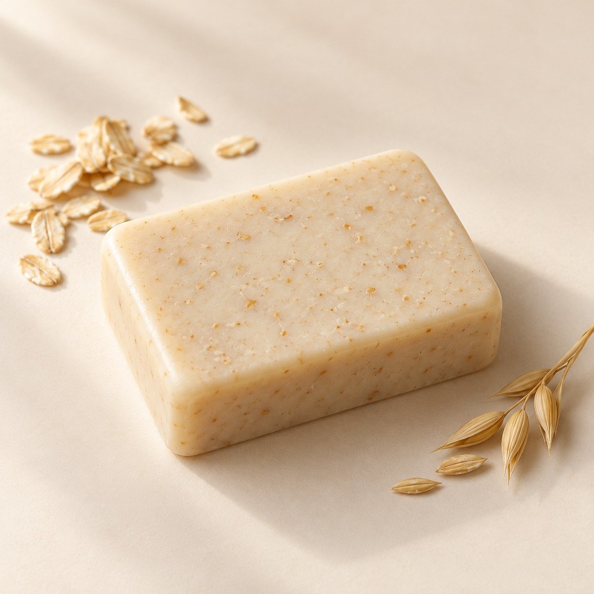 Ivory rectangular oatmeal soap bar with oat flakes
